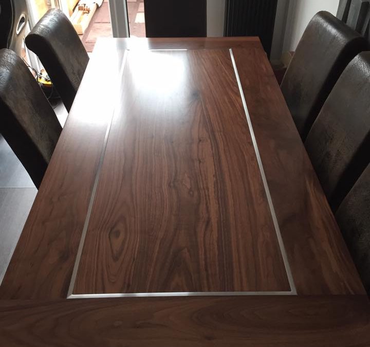 Solid Walnut furniture – Computer station and dinning table with stainless steel insert